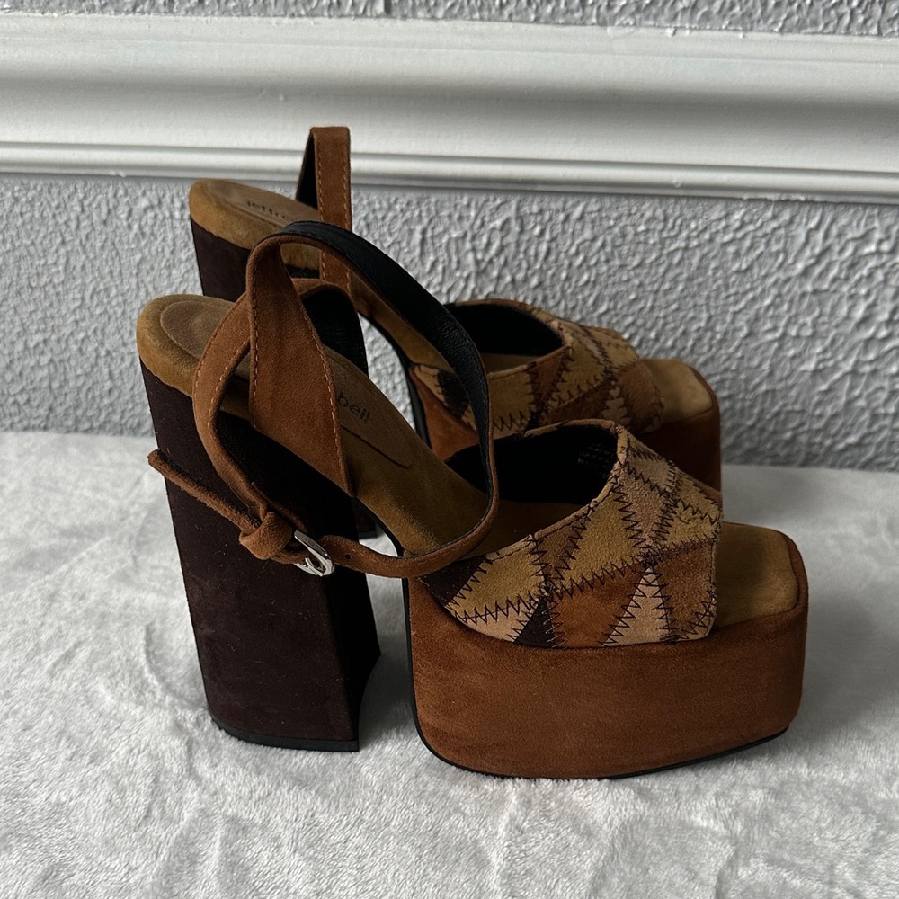 Jeffrey Campbell Patchwork Platform Tan and Brown… - image 7